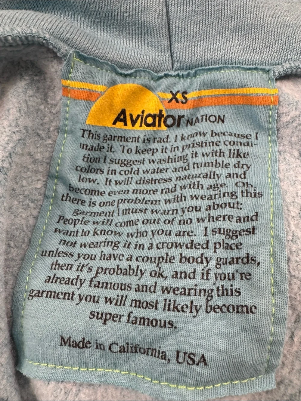 Aviator Nation 5 stripe aqua cropped hoodie and wide leg sweatpants NWOT XS set - Picture 5 of 16